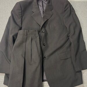 Pavone Suit Set 2pc 44R Charcoal Black Made in Italy Wool Formal Wedding Luxury